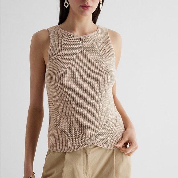 Ribbed High Neck Curved Hem Sweater Tank - Picture 2 of 3